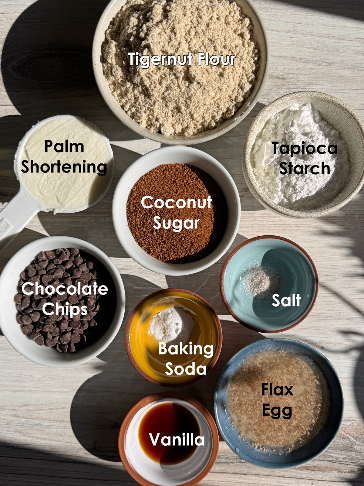 Ingredients needed to make paleo chocolate chip cookie bars.