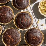 Muffins on wire cooling rack.