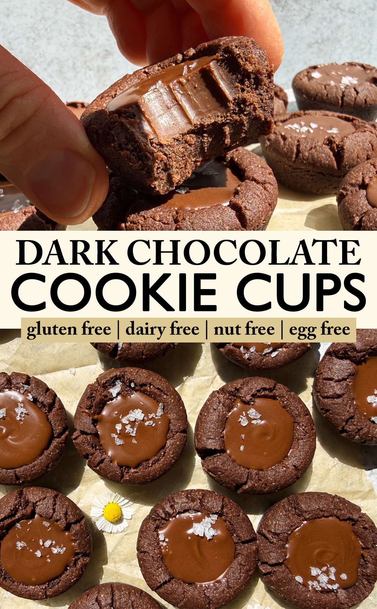 Pinterest image for dark chocolate cookie cups.