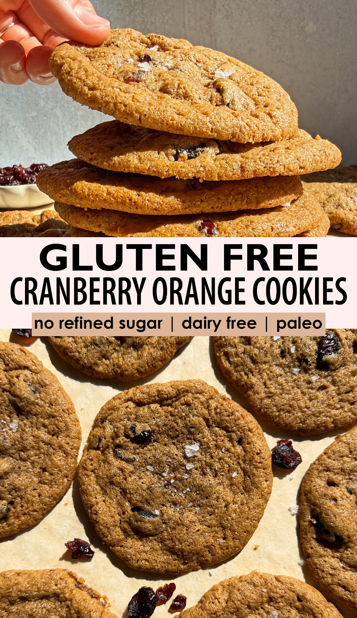 Pinterest image for gluten free cranberry orange cookies.