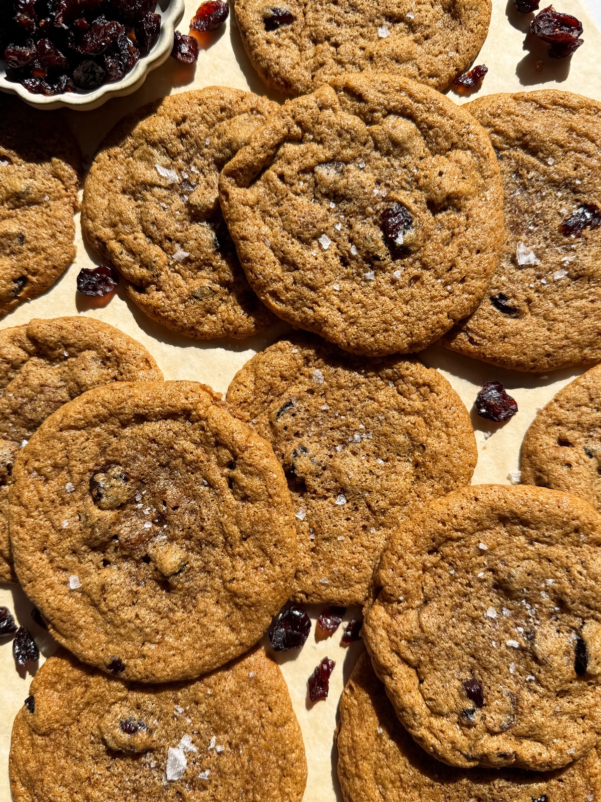 Top down view of cranberry orange cookies.