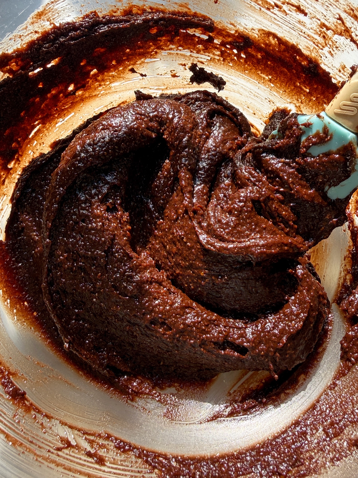 Batter for chocolate peppermint cookies.