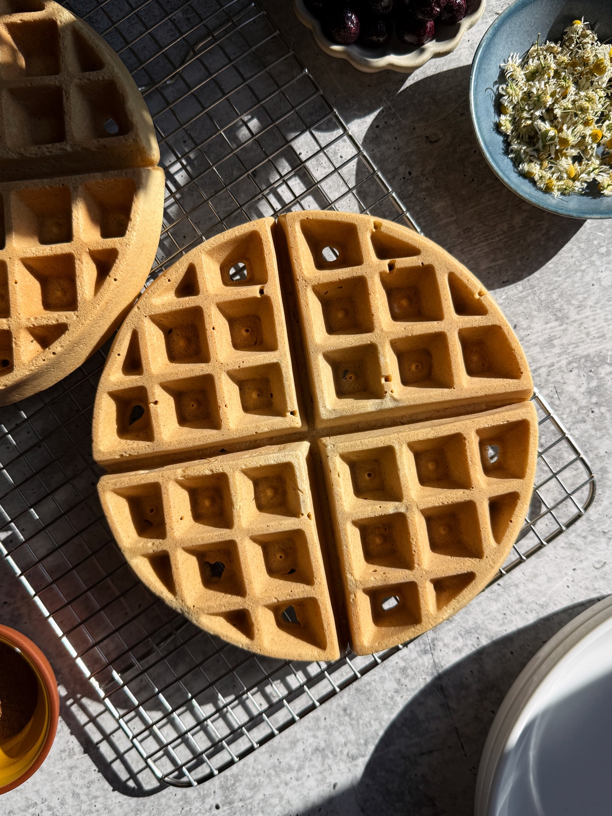 Tigernut waffle on wire cooling rack.