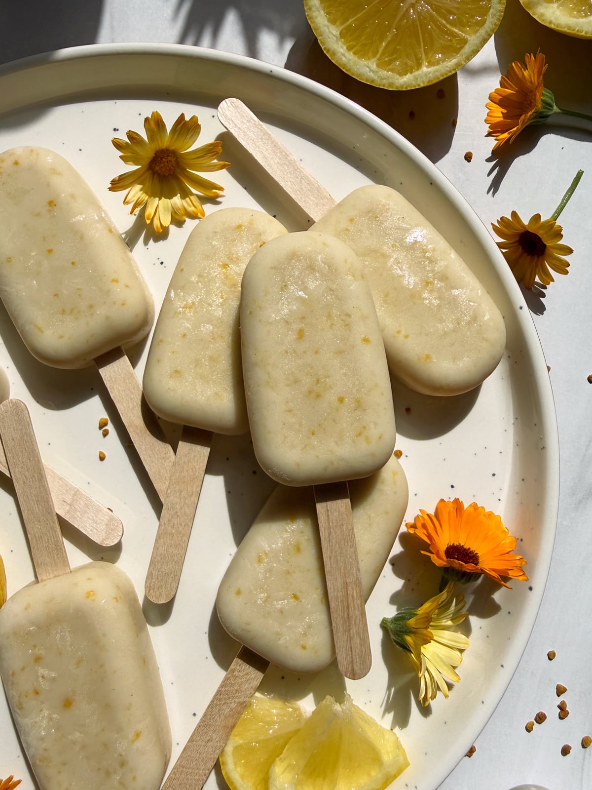 Top down view of lemon ice cream bars.