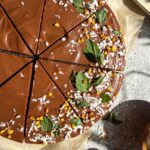 Top down view of cut tart.
