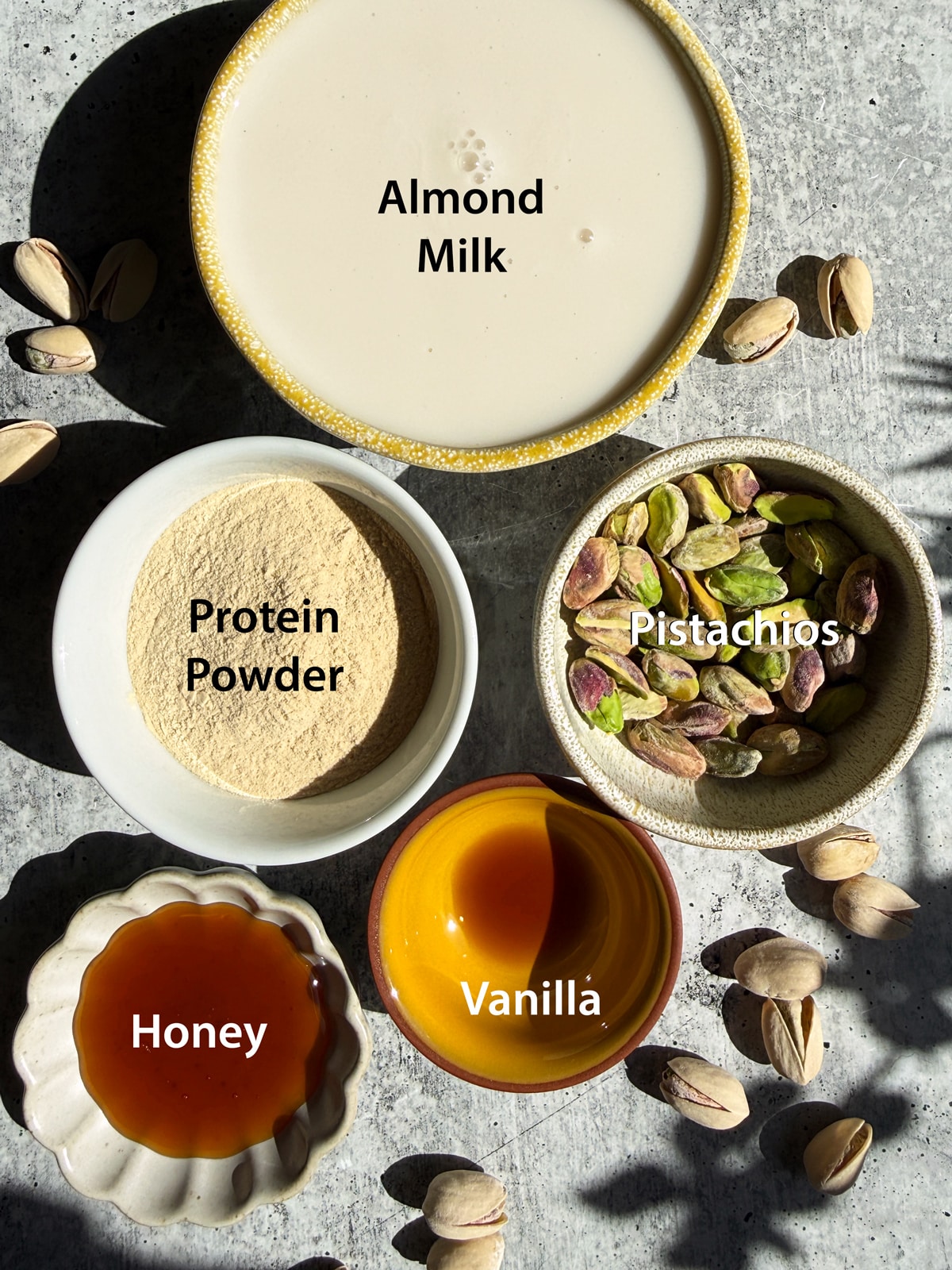 Ingredients needed to make pistachio ice cream in the Ninja Creami.