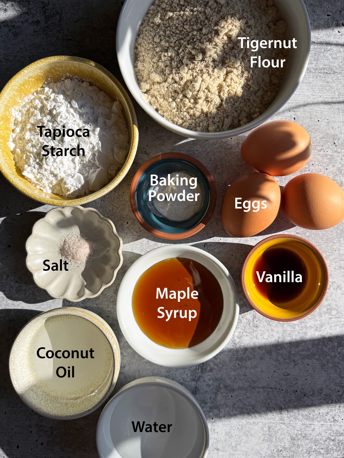Ingredients in tigernut flour waffles.