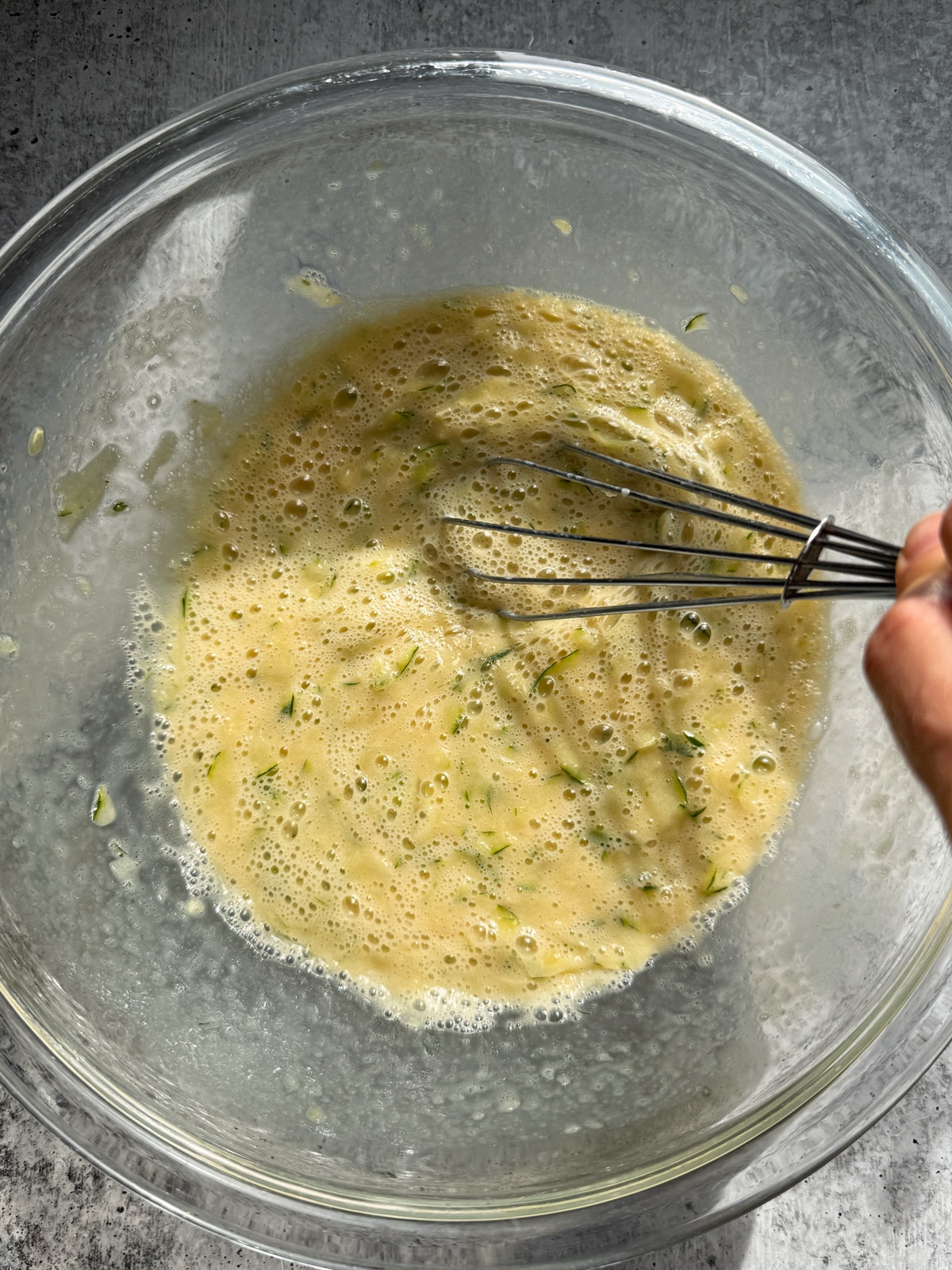 Combined wet ingredients in mixing bowl.