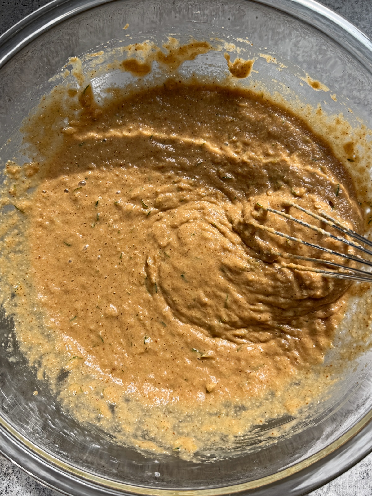 Mixing the batter without the chocolate chips.