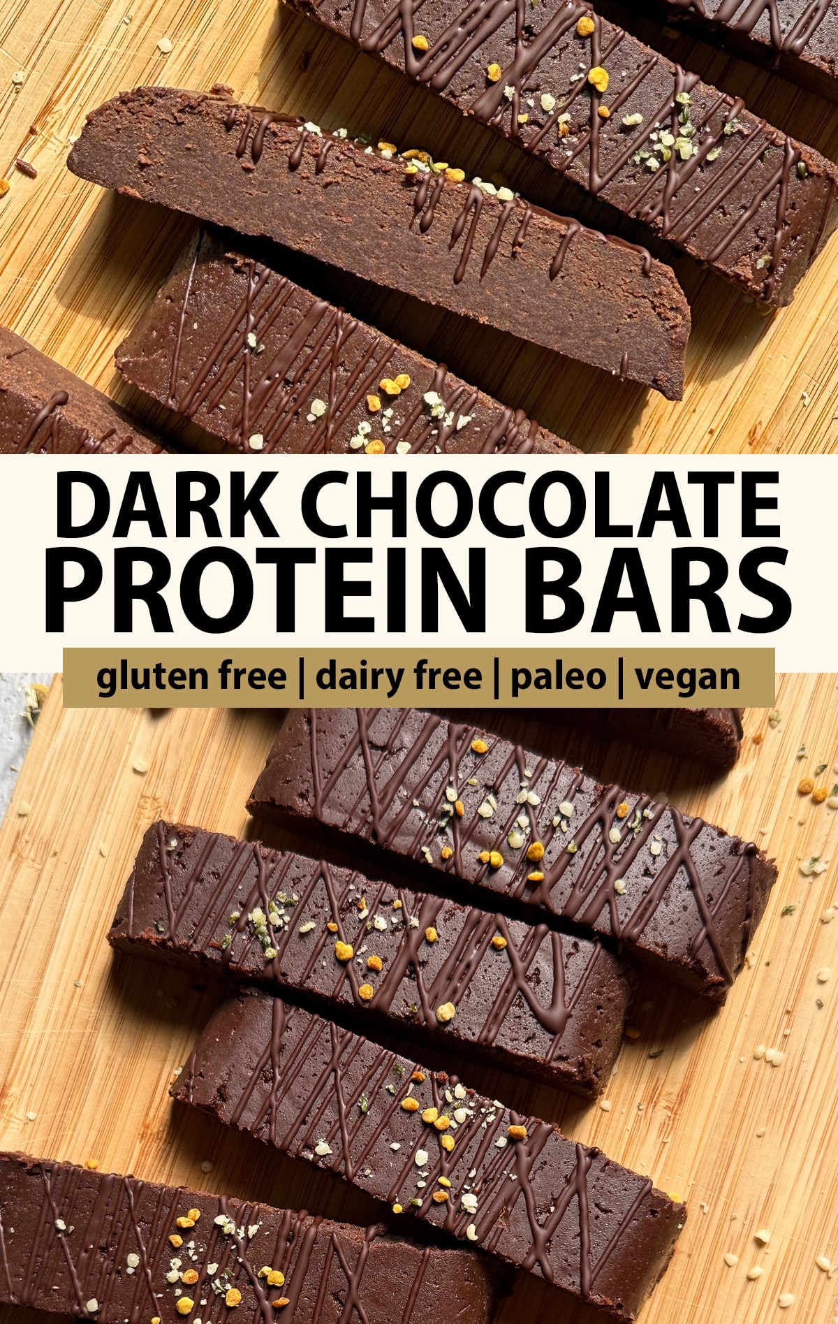 Pinterest image for dark chocolate protein bars.