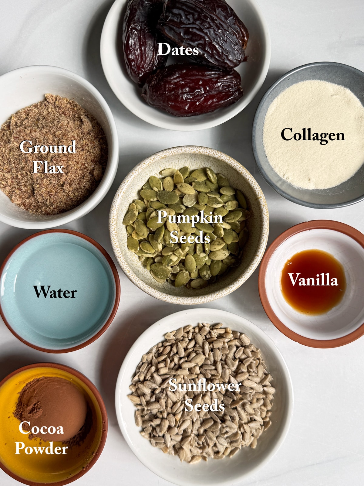 Ingredients needed to make nut free energy bites.