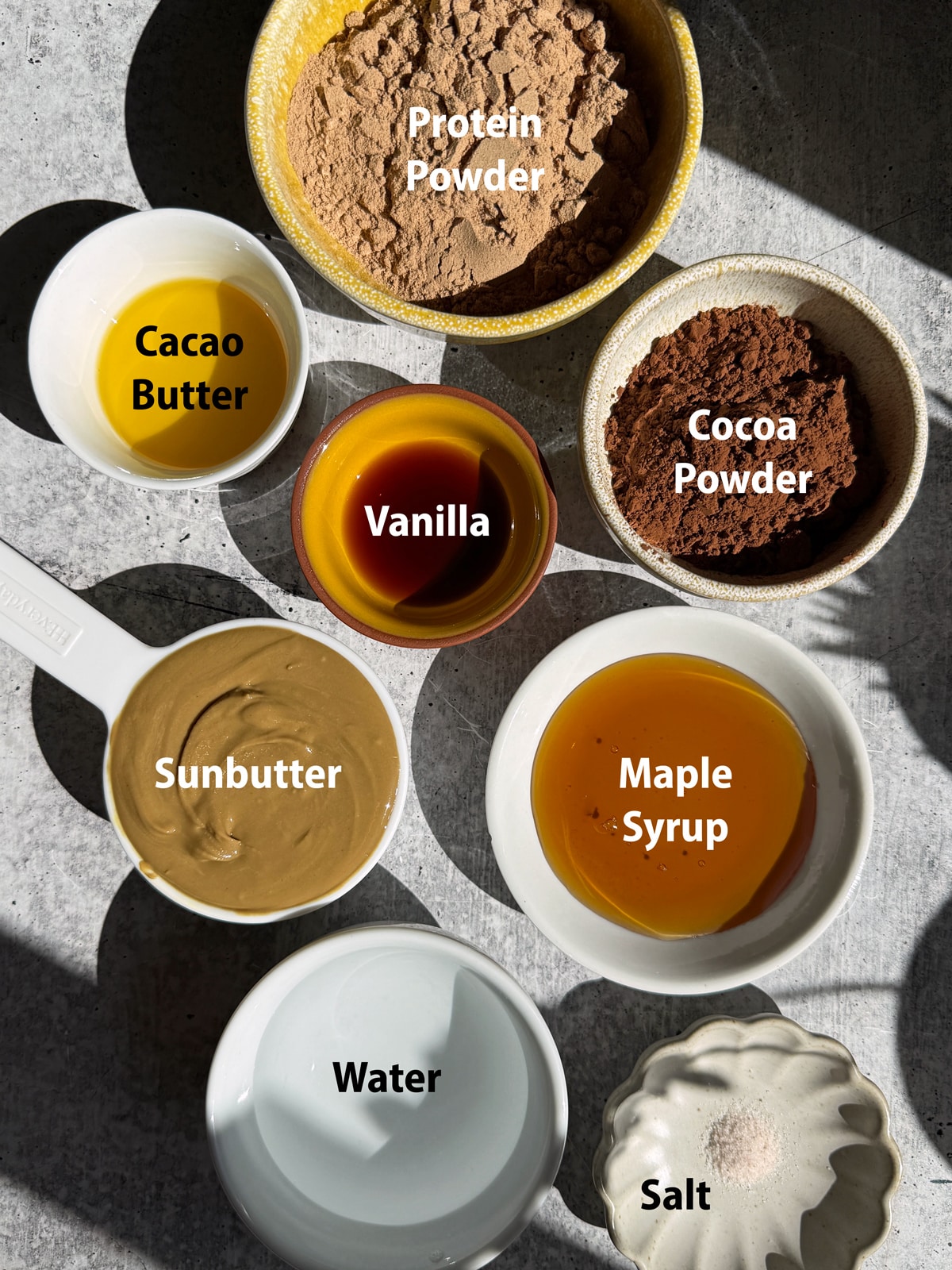 Ingredients needed to make dark chocolate protein bars.