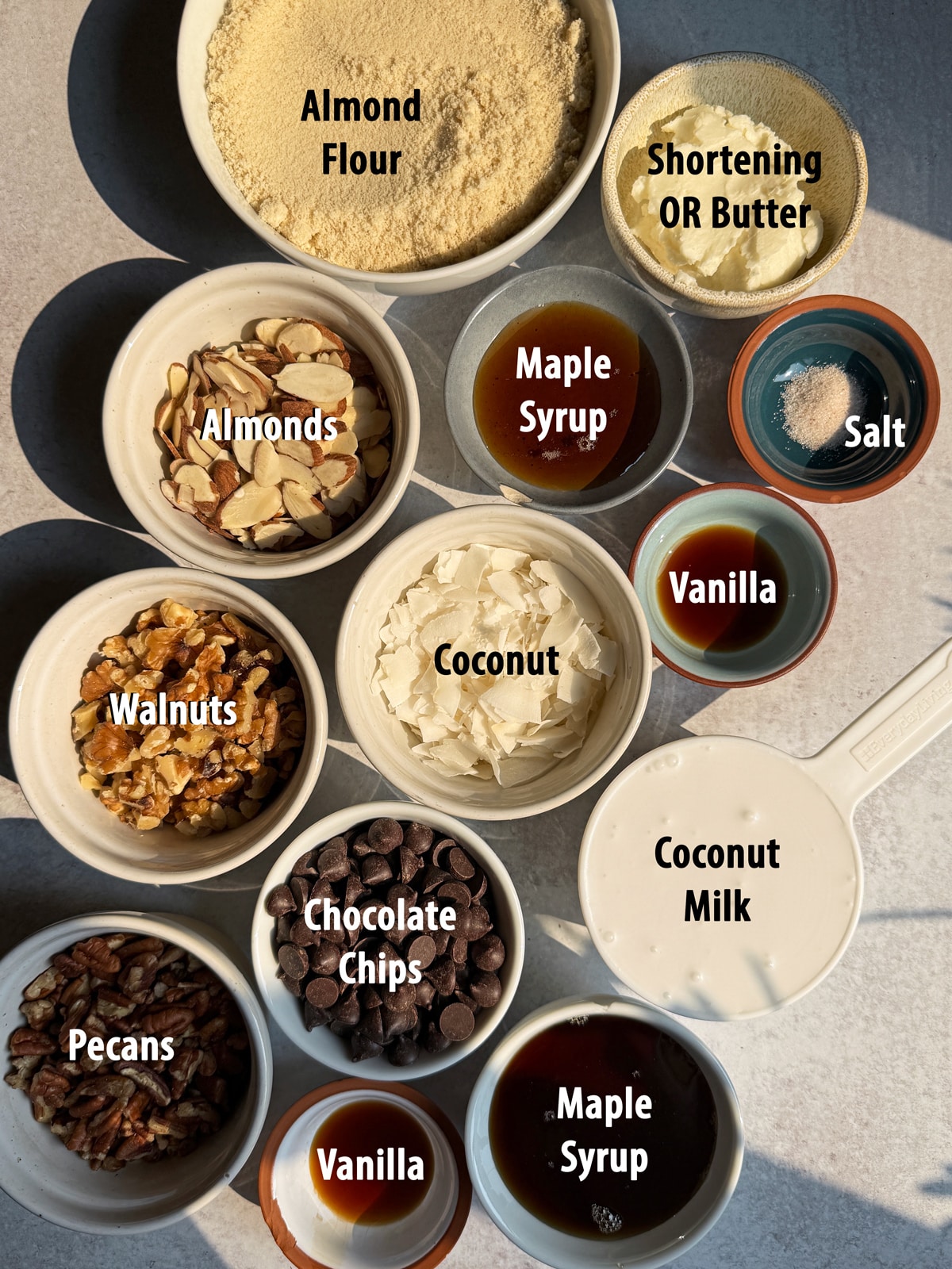 Ingredients needed to make paleo magic cookie bars.