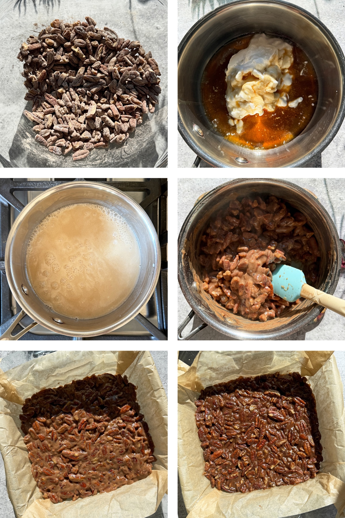 How to make the pecan filling and assemble bars.