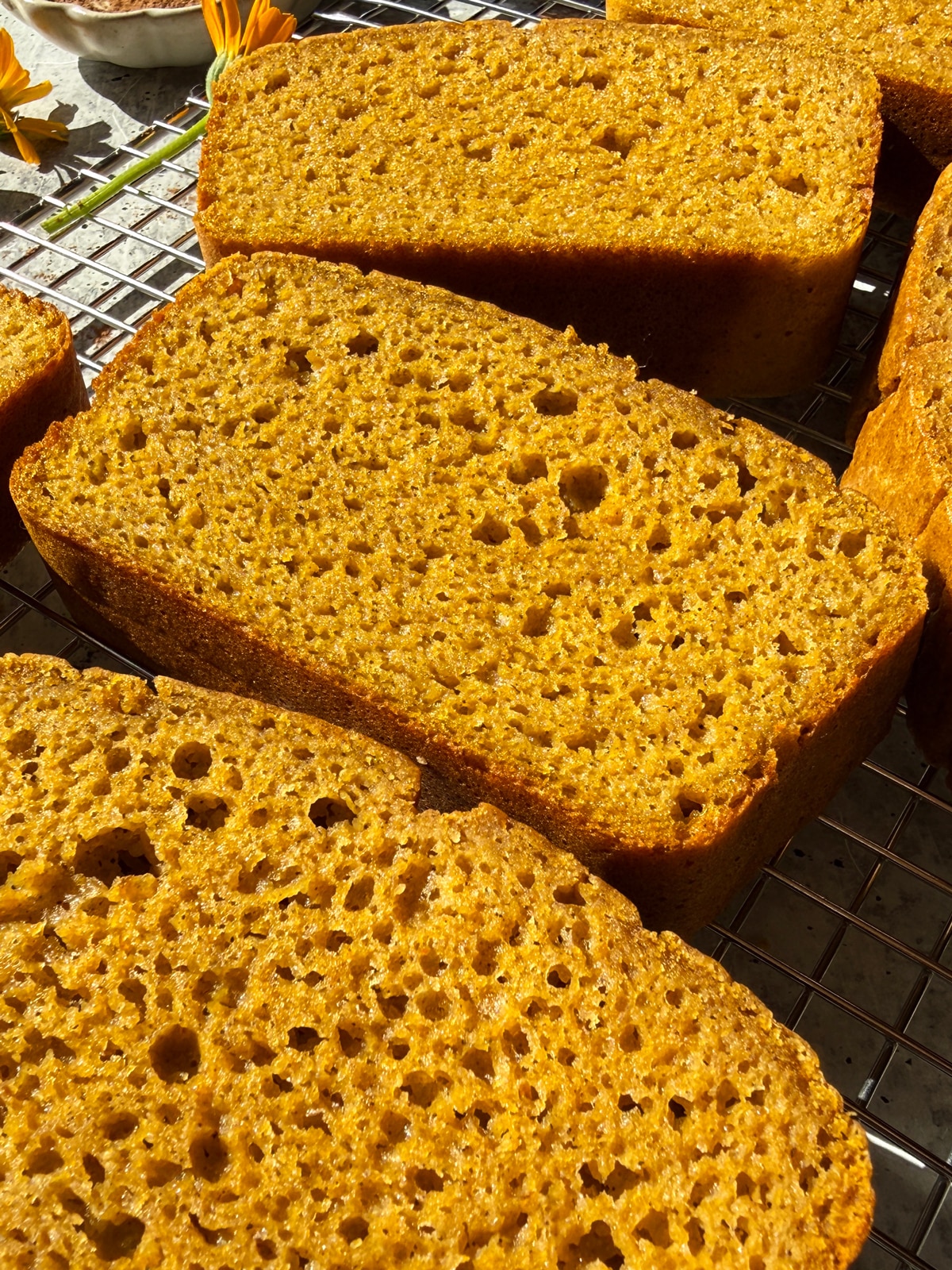 Close up of a slice of bread.