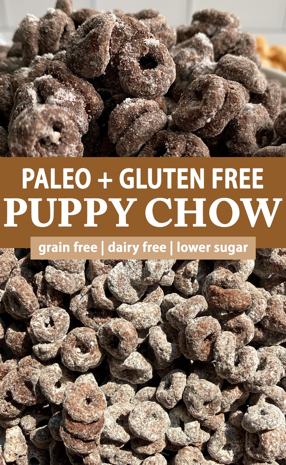 Pinterest image for paleo and gluten free puppy chow.
