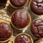 Top down view of chocolate beet muffins.