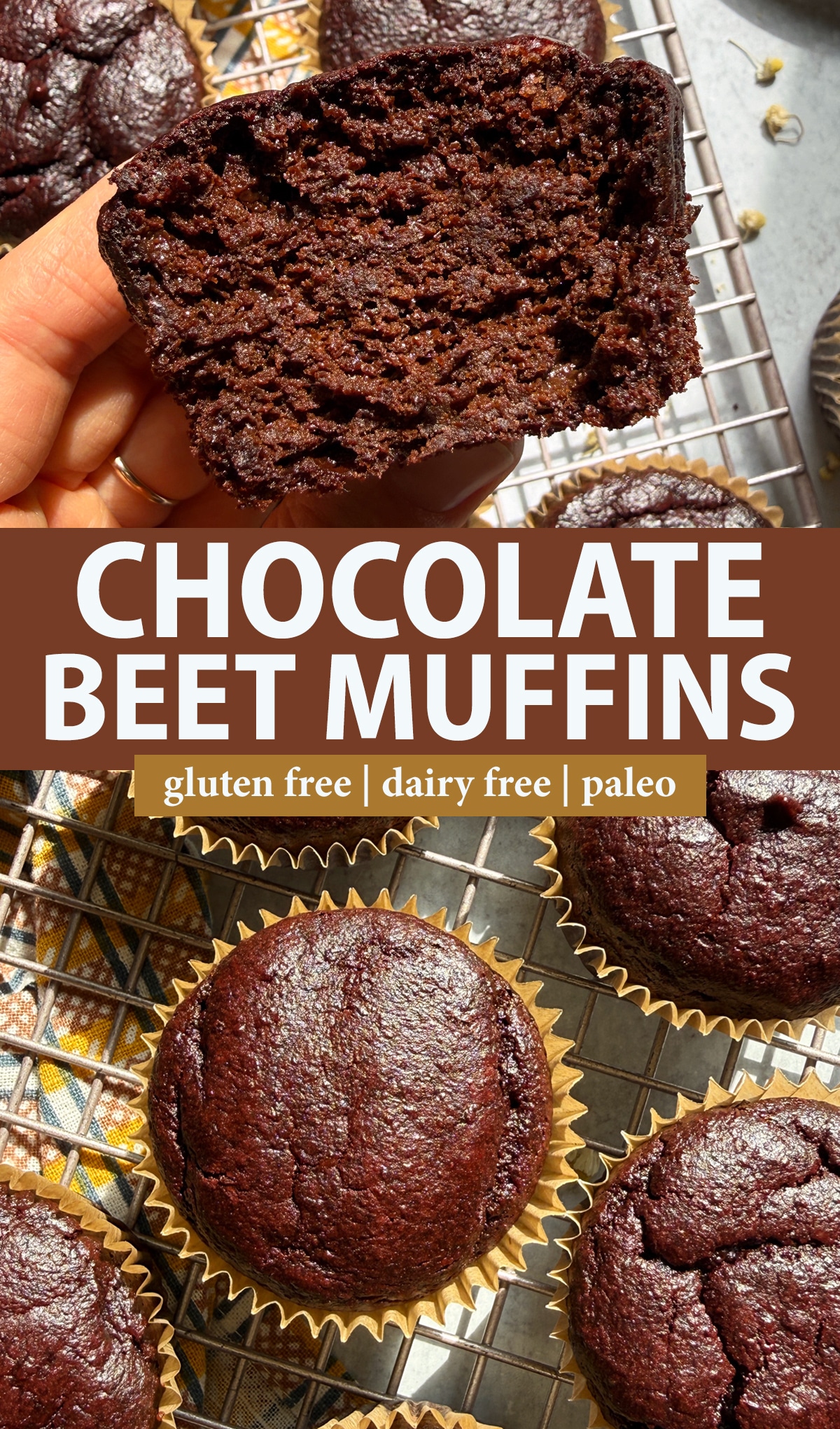 Pinterest image for chocolate beet muffins.