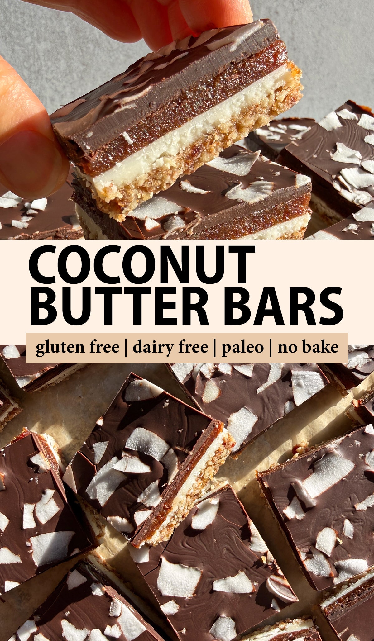 Pinterest image for coconut butter bars.