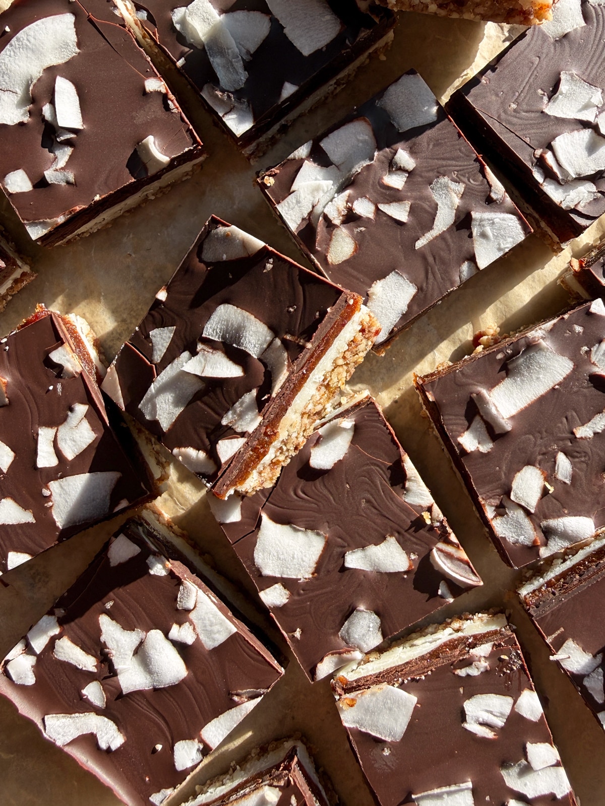Top down view of coconut butter bars.