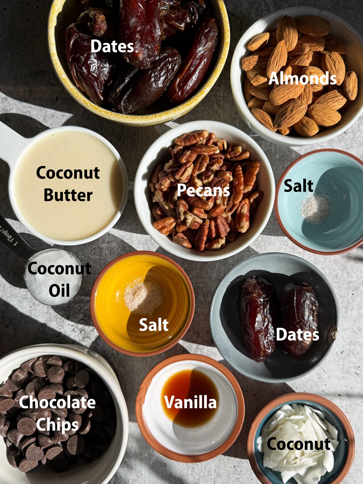 Ingredients needed to make coconut butter bars.