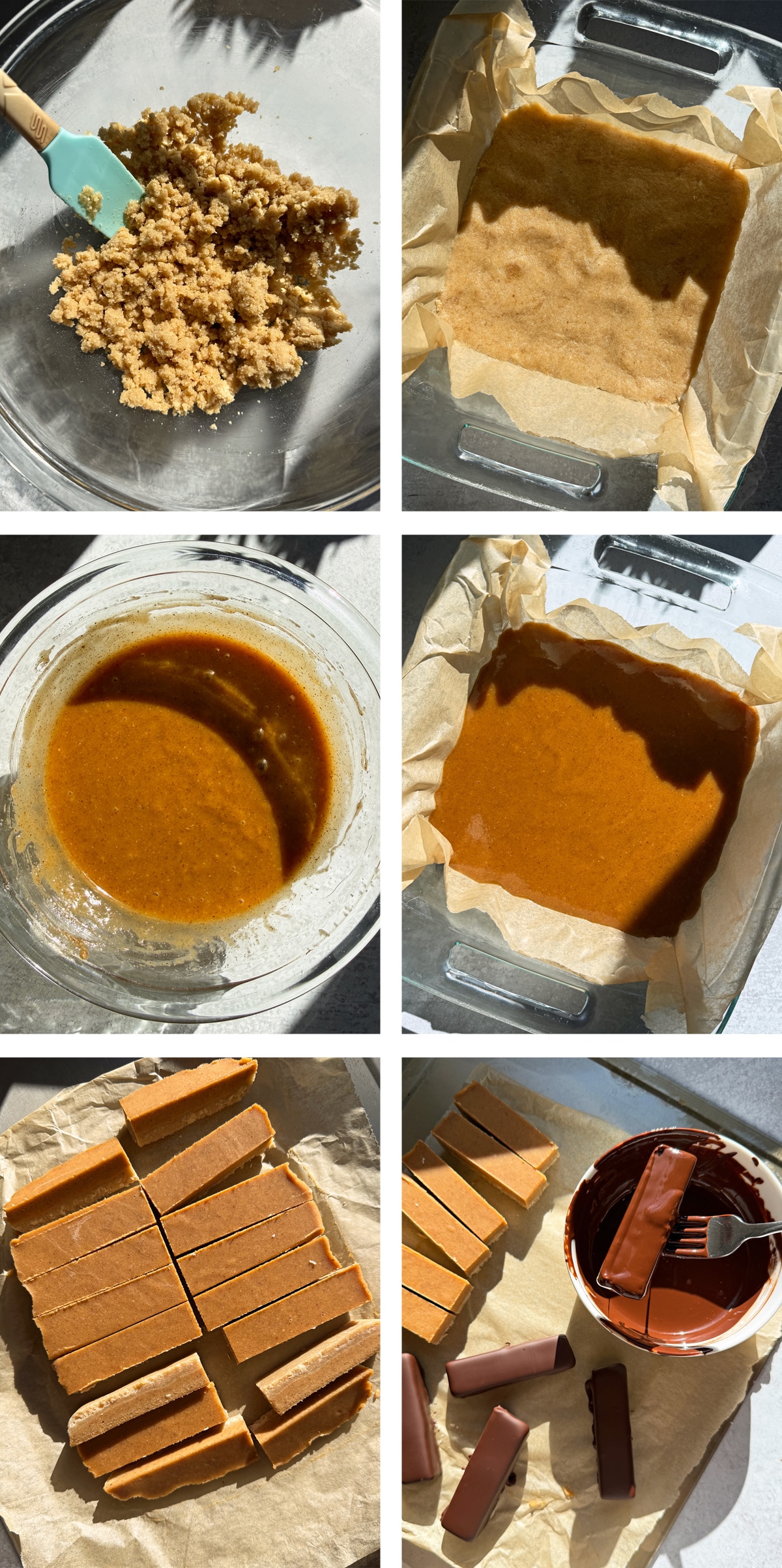 A step by step of how to make the pumpkin twix bars.
