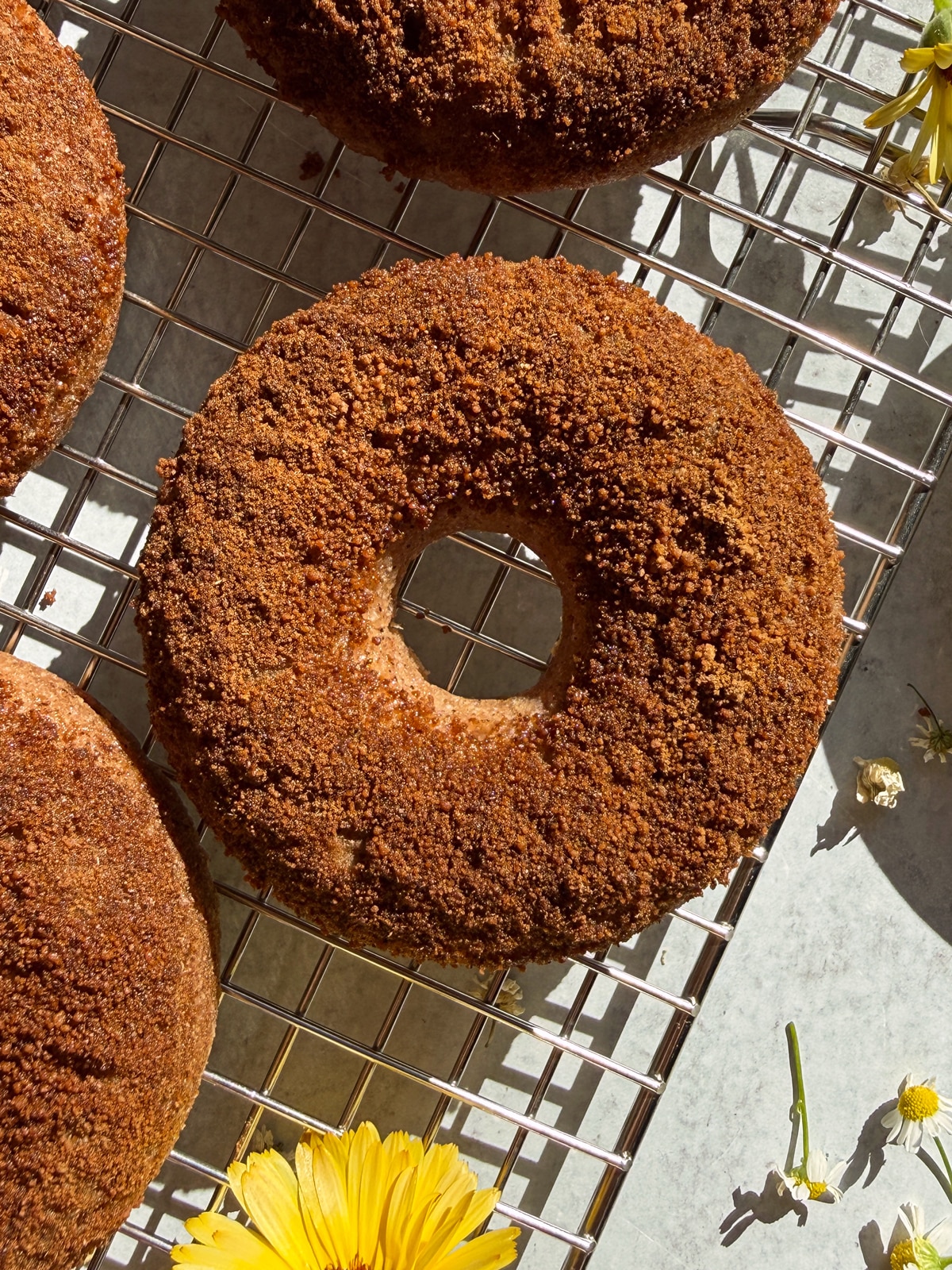Close up of applesauce donut.