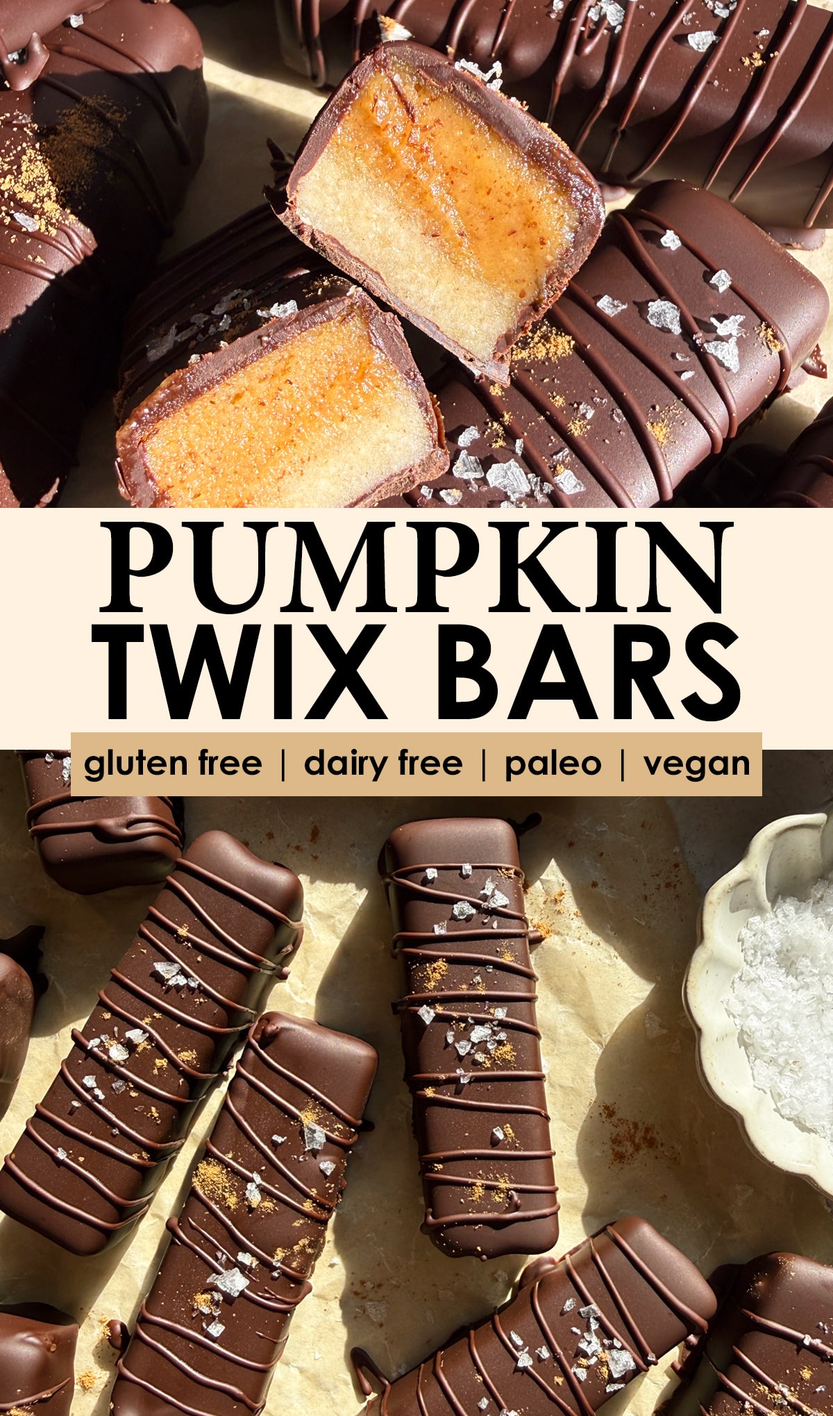Pinterest image for pumpkin twix bars.