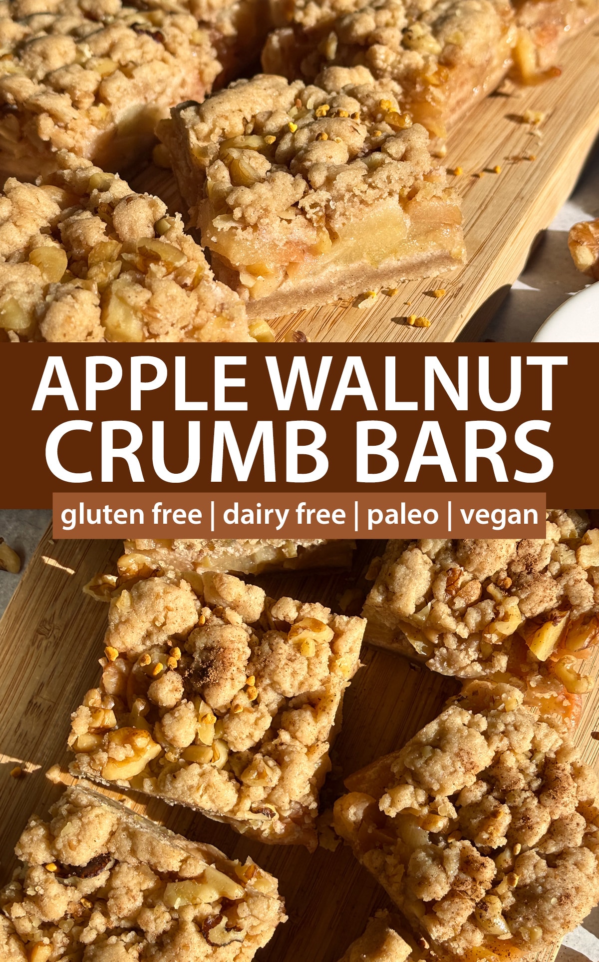 Pinterest image for apple walnut crumb bars.