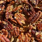 Close up of baked pecans.