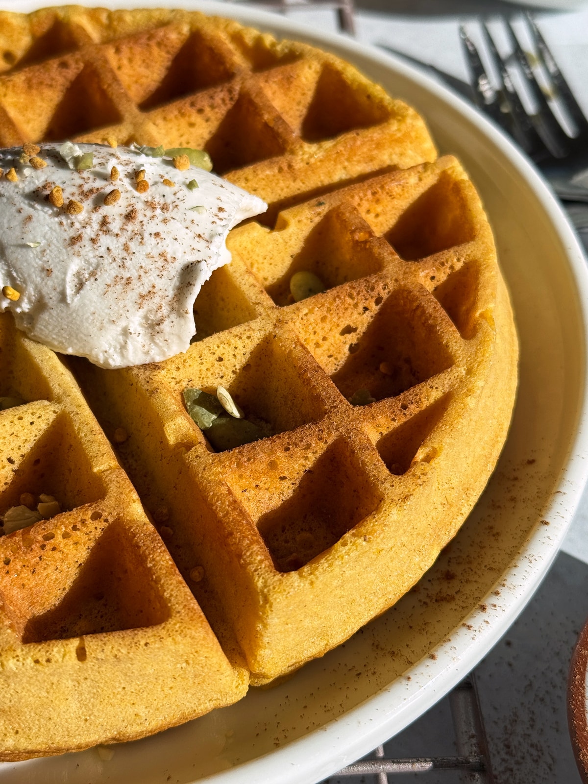 Close up of waffle.