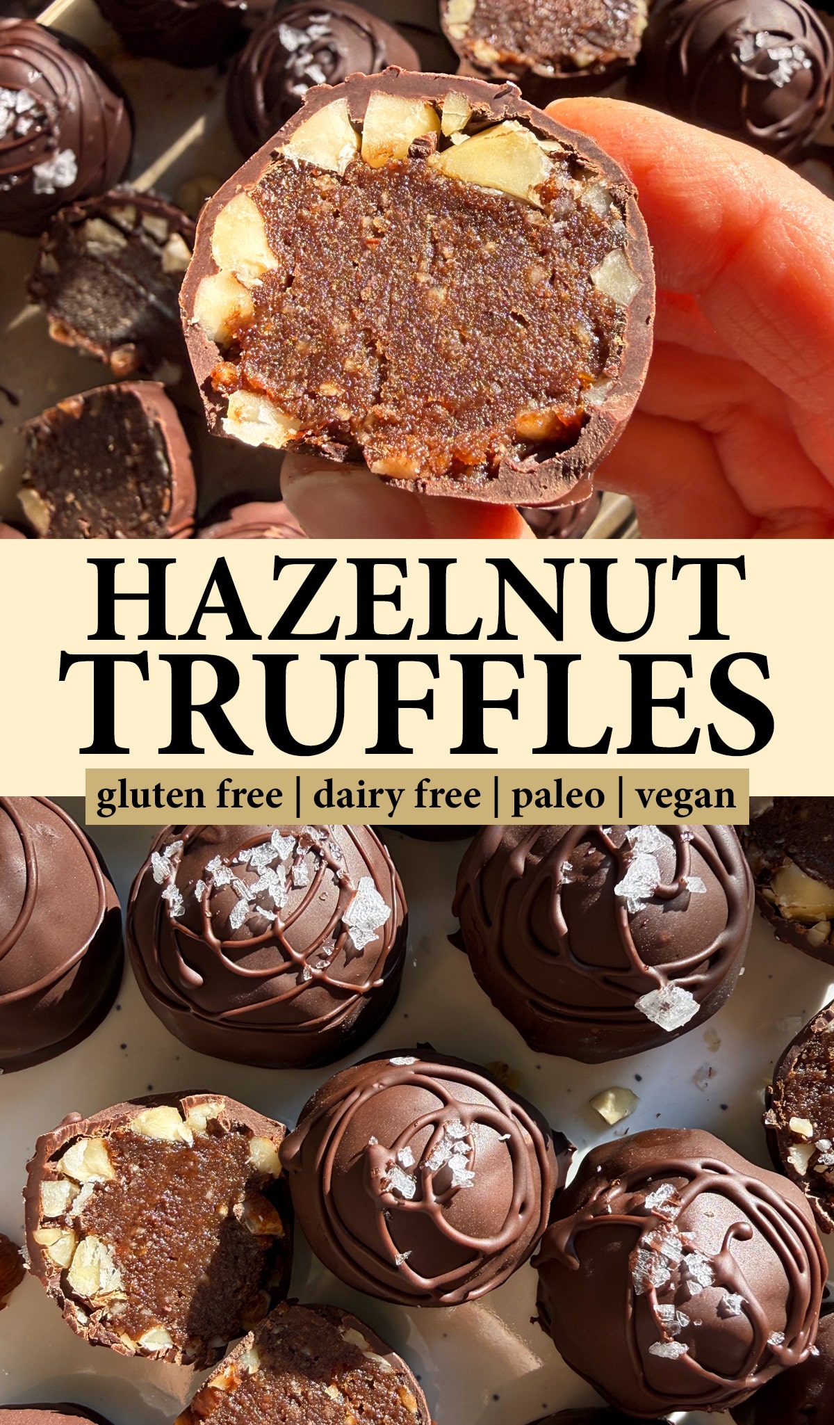 Pinterest image of hazelnut truffles.