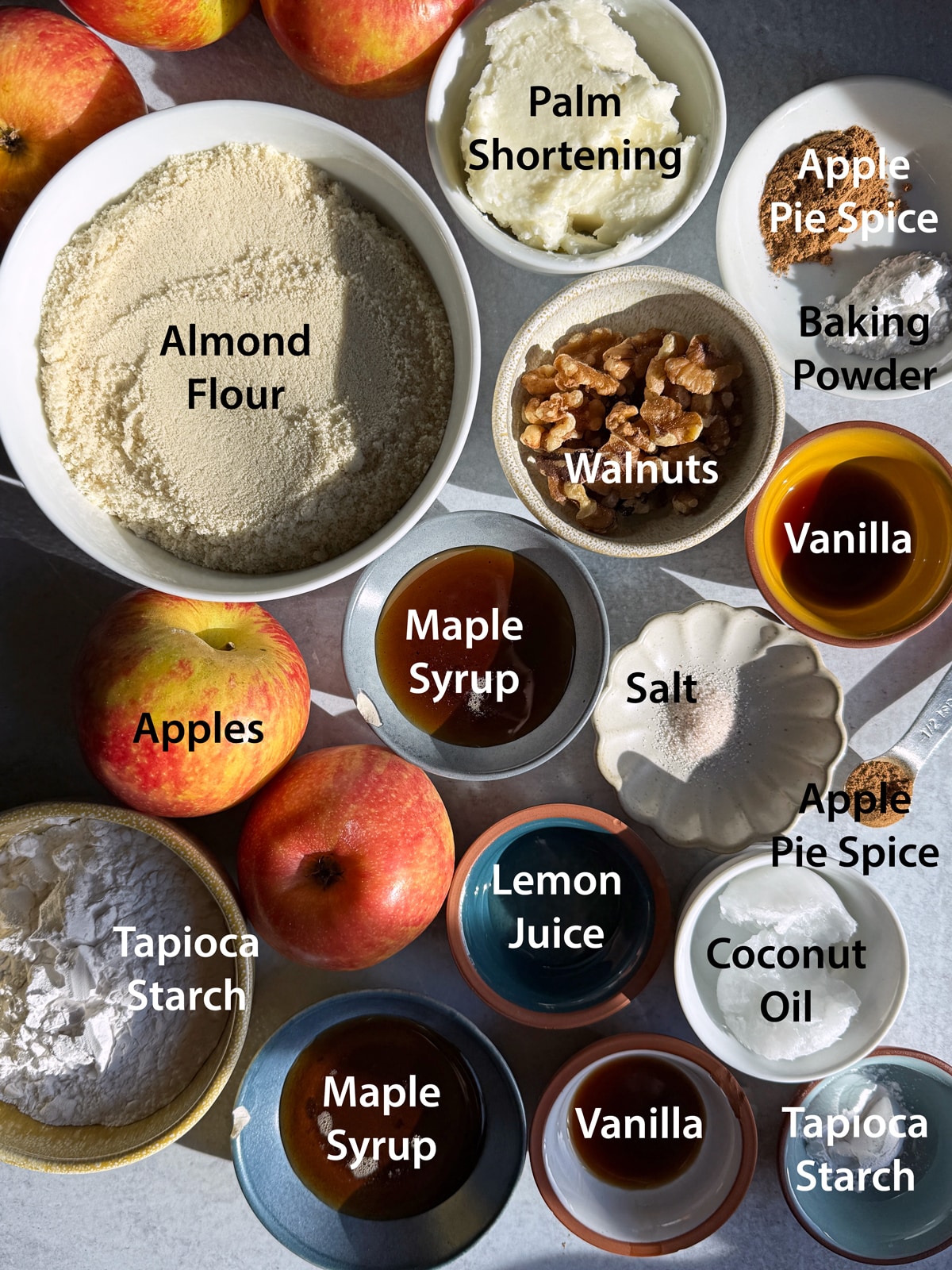 Ingredients in apple walnut crumb bars.