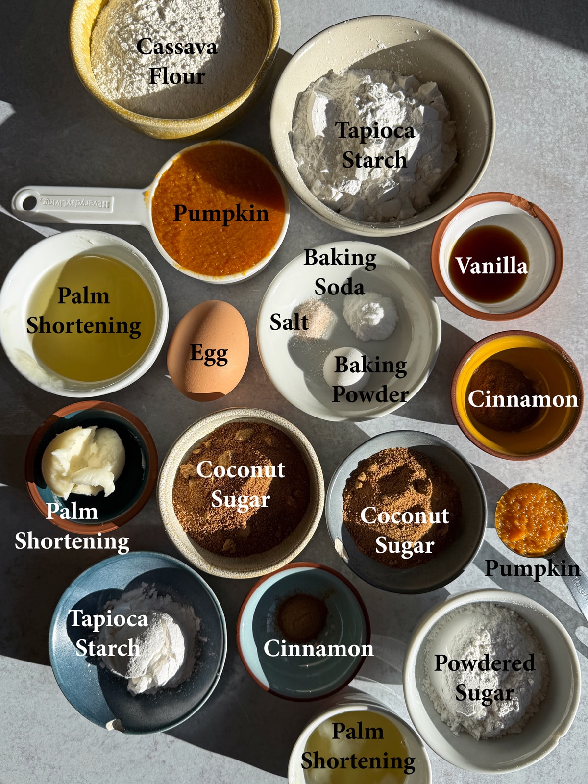 Ingredients needed to make paleo pumpkin cinnamon rolls.