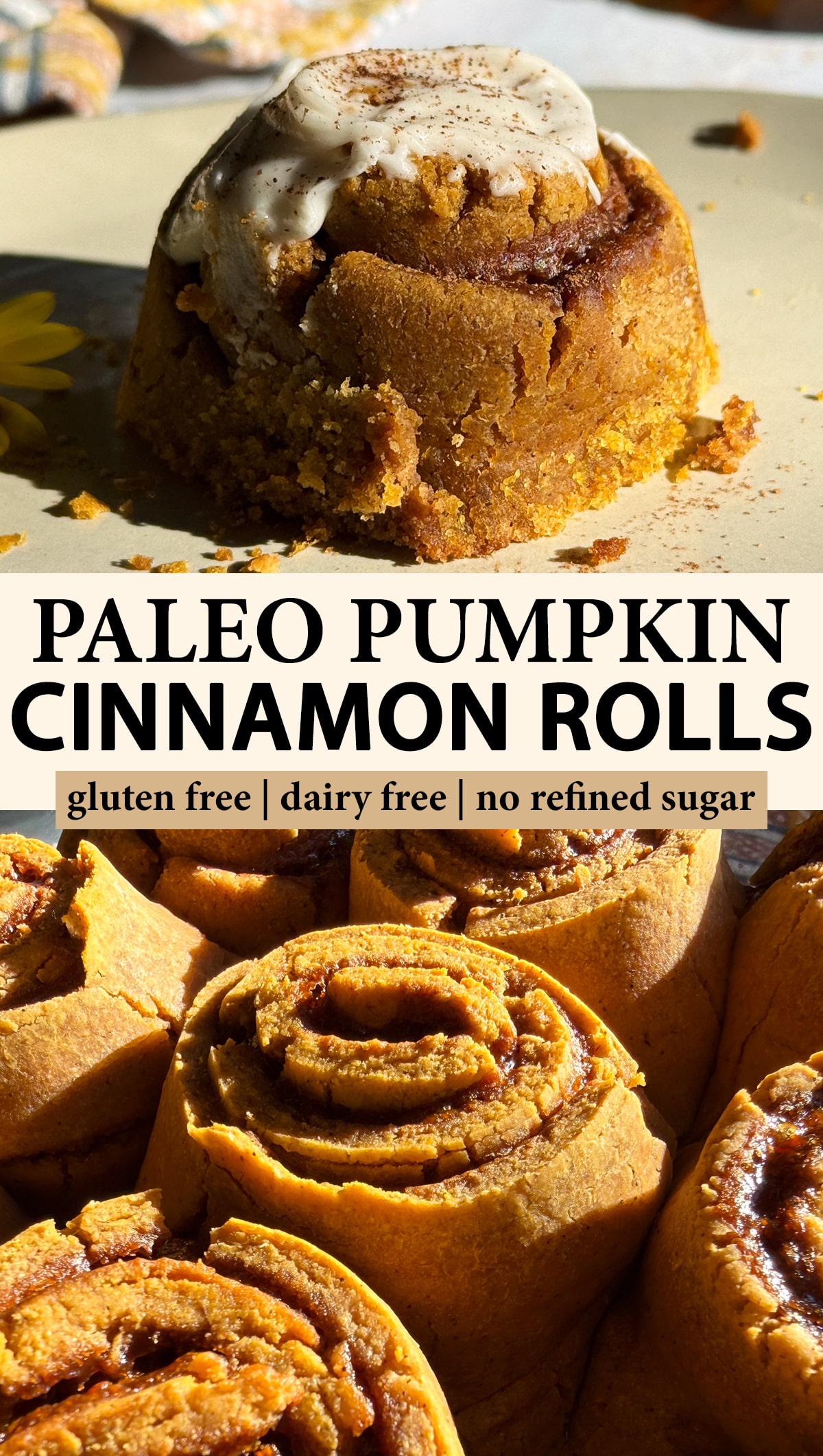 Pinterest image for paleo pumpkin cinnamon rolls.