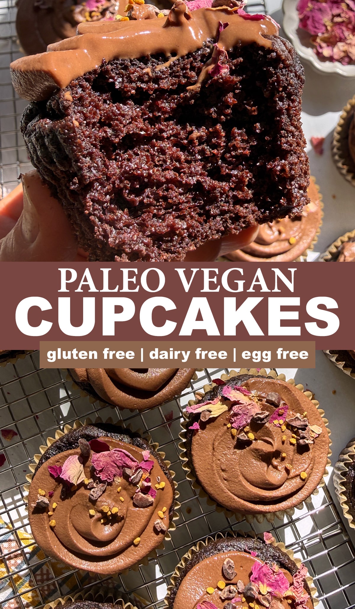 Pinterest image for paleo vegan chocolate cupcakes.
